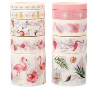 TOYANDONA Cinta Washi Decorativa Flamencos 10 Rollos Set Cinta Adhesiva Artística para Manualidades DIY Álbumes Recortes Bricolaje Estética y Adhesivo Decorativo Resistente Fácil Cortar