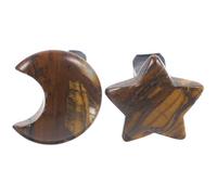 TOYANDONA Clips de Ventilación para Coche 2 Piezas Cristal Natural de Ojo de Tigre, Diseño Luna y Estrella, Decoración para Tablero del Auto, Accesorios para Aire Acondicionado, Uso