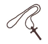 TOYANDONA Collar de Cuentas de Madera Colgante de Cruz Marrón para Oración y Bautizo Joyería Cristiana Ligera E Hipoalergénica Accesorio Religioso Unisex para Uso Diario y Regalos