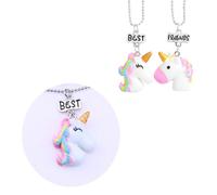 TOYANDONA Collar de Unicornio 2 Piezas de Aleación Plateada para Niñas | Conjunto a Juego, Símbolo de Amistad, Estilo Tierno, Adecuado como Obsequio de Cumpleaños para Niño Niña