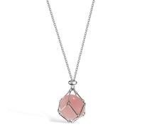 TOYANDONA Collar Soporte de Piedra de Cristal Natural Ajustable, Jaula Metálica Plateada, Colgante para Mujer, Complemento Elegante para Piedras Preciosas y Minerales, 1 Unidad