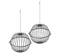 TOYANDONA Comedero Colgante para Pájaros y Conejos, Cesta de Acero Inoxidable Negra 2 Piezas, Bola de Alimentación para Aves Silvestres, Accesorio Resistente al Exterior para Jaulas