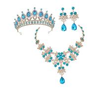 TOYANDONA Conjunto de Accesorios para Boda Azul Collar y Pendientes Gemas de Imitación 1 1 Collar 1 Par de Pendientes para Fiestas y Ceremonias