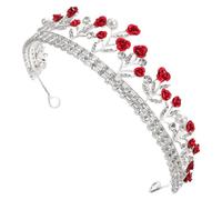 TOYANDONA Corona de Novia Roja Rosas de Metal Estilo Barroco Ajustable y Ajuste Seguro para Bodas y Despedidas de Soltera Elegante y Romántica