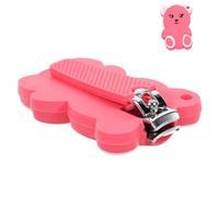 TOYANDONA Cortauñas Ñiño de Acero al Carbono y Silicona, Cortaúñas para Recién Nacidos Mango Antideslizante, Diseño Animal Rosa Pequeño Oso, Cuidado Seguro de Uñas para Bebés Recién Nacidos