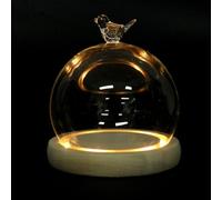 TOYANDONA Cubierta de Vidrio para Flores Base de Madera, Funda Protectora Decorativa para Fiesta y Cumpleaños, Diámetro 12 CM, Luz Cálida Integrada, Set para Decoración de Mesa