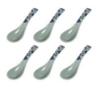 TOYANDONA Cuchara de Sopa Cerámica Resistente a Golpes 6 Unidades Azul Floral Vintage para Cocina y Restaurante, Utensilios Ligeros para Gachas, Arroz y Postres