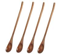 TOYANDONA Cucharas de Madera para Mezclar Café 4 Piezas Mango Largo, Cucharas Mezcladoras para Bebidas, Postres y Miel, Diseño Ergonómico, Aptas para Espresso y Té, Uso en Cocina y Barra