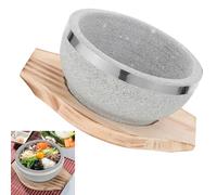 TOYANDONA Cuenco de Piedra Coreano para Bibimbap 14 Cm Bandeja de Madera Resistente, Tazón para Sopa y Arroz, Vajilla Tradicional para Cocina Casera y Comida Coreana