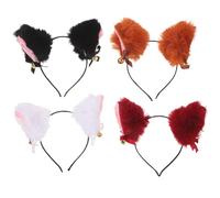 TOYANDONA Diadema de Orejas de Peluche Sintético 4 Piezas Negro Burdeos Café con Campanita para Disfraces de Halloween Fiestas y Cosplay Accesorio Ligero para Mujeres y Niñas