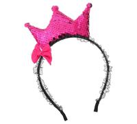 TOYANDONA Diadema de Princesa con Adorno Real y Lazo Rosa Fucsia, Accesorio de Encaje Hecho a Mano para Mujer, Diadema con Joyas para Boda, Dama y Eventos Obsequios