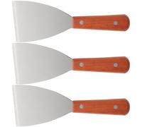 TOYANDONA Espátulas para Bistec de Acero Inoxidable 3 Piezas, Pala Triangular Mango de Madera, Resistente y Portátil para Parrilla y Cocina, Adecuado para Plancha y Barbacoa Doméstica