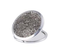 TOYANDONA Espejo de Maquillaje Negro Portátil de Doble Cara de Metal | Cubierta Pedrería Decorativa, Superficie Clara, Uso en Bolso, Baño y Viaje, para Mujeres