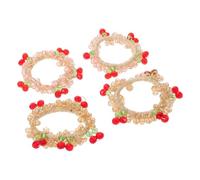 TOYANDONA Gomas Elásticas Pelo con Cuentas de Cristal Artificial y Adornos de Cereza, 4 Piezas en Colores Rosa Claro y Champán, Pequeñas y Suaves, Accesorios Cabello de Color Aleatorio