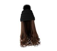TOYANDONA Gorro Cálido de Punto Peluca Desmontable de Pelo Largo Ondulado Gorro de Invierno para Mujer Conjunto 1 Pieza Color Negro y Peluca Castaño Claro Gorra Cosplay para Frío