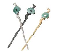 TOYANDONA Horquillas Cabello 3 Piezas Incrustación de Jade Simulada, Palillos para Moños en Metal Dorado, Plateado y Negro, Accesorios Cabello de Mujer, Ideales para Uso Diario y Fiestas