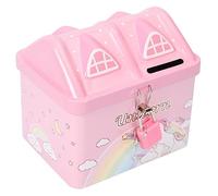 TOYANDONA Hucha Forma De Casa De Alcancía Banco De Dinero De Unicornio Caja De Almacenamiento De Monedas Alcancía con Cerradura Tarro De Ahorro De Monedas con Candado Regalo Niño Hojalata