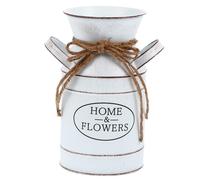 TOYANDONA Jarrón de Flores Rústico Vintage en Hojalata Blanca, Diseño Tipo Lechera Asa, Decoración para Hogar y Jardín, Florero Decorativo para Sala y Oficina, Centro de Mesa Creativo