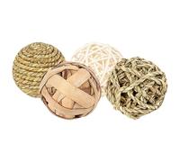TOYANDONA Juego de 4 Juguetes de Mimbre para Conejos y Hámsters, Pelota Masticable de Paja para Salud Dental y Entretenimiento en Interiores