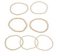 TOYANDONA Juego de 7 Pulseras Elásticas de Cuentas Doradas, Pulseras de Hebra Gruesa Apilables para Mujer, Joyería Bohemia de Amistad, Accesorio Versátil para Diario y Fiesta, Tamaños