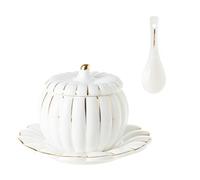 TOYANDONA Juego de Cuenco de Cerámica con Forma de Calabaza, Capacidad 280ml, Superficie Lisa, con Tapa y Cuchara para Cocinar al Vapor en Horno y Refrigerador