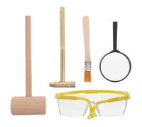 TOYANDONA Juego de Herramientas Arqueológicas para Kit de Excavación Martillo de Madera Mediano Gafas Protectoras Cepillo Pequeño Lupa y Martillo Metálico 2 1 Adecuado para