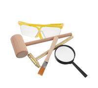 TOYANDONA Juego de Herramientas de Excavación Arqueológica para Kit Completo Martillo de Madera Mediano Gafas Protectoras Cepillo Pequeño y Lupa Juguetes Educativos para Exploración