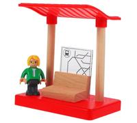 TOYANDONA Juguete de Plataforma de Estación de Tren de Madera para Accesorio Educativo de Construcción DIY con Personajes Aleatorios y Estación Simulada para y Desarrollo de Habilidades