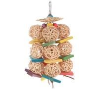 TOYANDONA Juguete Masticable Colgante para Loros Grande, Pelota de Mimbre Resistente, Piezas de Madera Coloridas para Pájaros, Juego Interactivo para Periquitos y Cacatúas, Accesorio Seguro