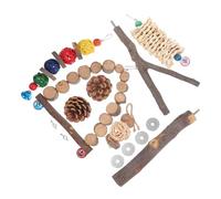 TOYANDONA Juguetes para Pájaros Soporte de Madera de Manzana, Juego de 8 Piezas Resistentes para Morder, Colgantes y Perchas Multifuncionales para Jaulas, Accesorios para Color Aleatorio