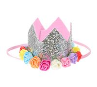 TOYANDONA Kids Birthday Party Hats, Glitter Mini Birthday Party Hats, Crown Multi-Color Flower Design, for Kids Girls Pets Stuffed Animals