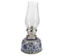 TOYANDONA Lámpara de Aceite de Porcelana Azul con Patrón de Loto, Lámpara Queroseno Vintage para Decoración Interior y Exterior, Linterna Pequeña para Altar, Camping y Meditación