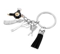 TOYANDONA Llavero Peluquero con Colgante de Tijeras Peine y Secador Accesorio de Bolsa con Borla para Regalo y Decoración de Mochila