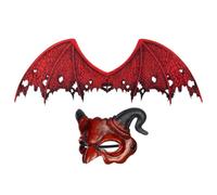 TOYANDONA Máscara de Demonio Roja Resistente al Desvanecimiento Alas de Tela No Tejida y Halloween Adecuado para Fiestas y Actuaciones de Cosplay