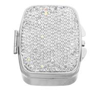 TOYANDONA Mini Pastillero Portátil con Diseño Compacto y Elegante, Caja de Metal Color Blanco con Múltiples Compartimentos y Decoración de Gemas de Imitación para Viaje Diario