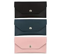 TOYANDONA Monedero de PU para Dinero 3 Piezas Organizador Compacto Botón Cartera Alargada Colores Azul Oscuro Negro y Rosa Bolso Portátil para Tarjetas y Monedas Adecuado para Oficina