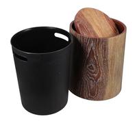 TOYANDONA Papelera Redonda de Plástico PP de 12l Tapa Abatible | Imitación Madera, Superficie Lisa, para Hotel, Dormitorio y Oficina, Mantiene Olores bajo Control