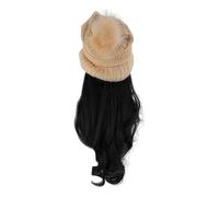 TOYANDONA Peluca Gorro Desmontable Largo y Rizado para Mujer, Gorro de Punto Beige Cálido, Peluca Negra Natural Ondulada, Conjunto de 2 Piezas Adecuado para Otoño E Invierno, Accesorios