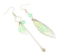 TOYANDONA Pendientes Asimétricos de Borla para Novia Largos Estilo Alas de Cigarra Color Verde y Dorado Ligeros y Cómodos para Bodas y Eventos Obsequios