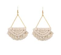 TOYANDONA Pendientes Bohemios Forma de Abanico Tejidos Blanco Accesorios Femeninos Ligeros para Vacaciones y Uso Diario Joyería Artesanal Diseño Único y Cómodo