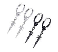 TOYANDONA Pendientes de Estilo Hip Hop para 4 Piezas 2 Pares Clip para Oreja Metal Colores Negro y Plateado Accesorios para Uso Diario y Moda Urbana