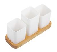 TOYANDONA Portacucharas Blanco con Base de Madera y PP para Cocina Moderna | Organizador de Utensilios, Superficie Lisa y Fácil Limpieza, para Cucharas y Herramientas de Cocina