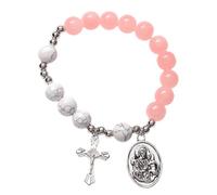TOYANDONA Pulsera de Cuentas de Vidrio Rosa y Color Claro Colgante Cruz Religiosa, Resistente al Agua, Ligera y Duradera, Pulsera de Rosario para Mujer y Niña, Accesorio de Joyería para Uso