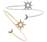 TOYANDONA Pulseras de Brazalete para Mujer Diseño de Sol y Luna, Aleación Metálica Ajustable, Brazaletes Dorados y Plateados para Brazo Superior, Accesorios de Joyería para Verano y Fiestas