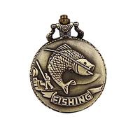 TOYANDONA Reloj de Bolsillo de Cuarzo Diseño de Carpa en Relieve, Aleación de Bronce Vintage, Colgante Clásico para Hombre, Uso Diario y Pesca, Tamaño Compacto