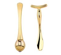 TOYANDONA Rodillo Masajeador de Ojos y Barra en T 2 Piezas Aleación de Zinc Dorado Mini Portátil para Cuidado Facial y Contorno de Ojos Cuchara Doble Extremo para Mascarilla