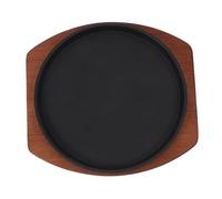 TOYANDONA Sartén de Hierro Redonda para Fajitas y Barbacoa Sartén para Asar con Base de Madera Resistente Altas Temperaturas Fácil de Limpiar para Cenas Familiares Cocina y Restaurante