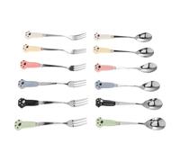 TOYANDONA Set de 12 Utensilios para Alimentar Mascotas Cucharas y Tenedores de Acero Inoxidable Mango Largo para Comida Húmeda y Seca de Perros y Gatos Herramientas