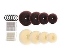 TOYANDONA Set de 8 Moldes de Moños de Esponja en Forma de Dona 40 Horquillas en U y 5 Coleteros para Mujer, Accesorios para Peinados Creativos y Moldeador de Moños Pequeños, Adecuado