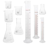 TOYANDONA Set de Vidrio para Química 9 Piezas Incluyendo Cilindro Graduado y Matraz Cónico, Capacidad de 50ml a 250ml, Escala Fácil de Leer para Proyectos Experimentales